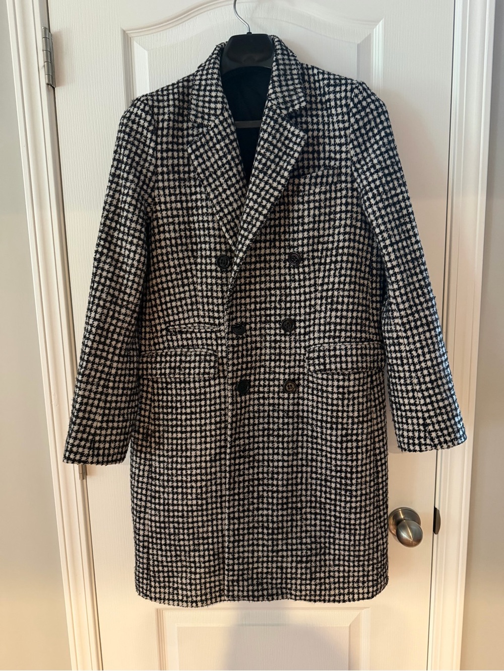 The Kooples Black & White Houndstooth Double-Breasted Wool blend Pea Coat